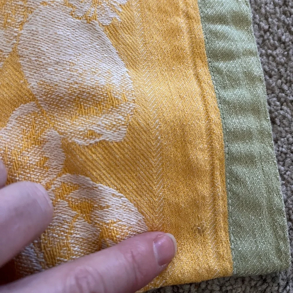 WILLIAMS SONOMA Jacquard Linen Runner Fruit Citrus Lemons Yellow Green 15x103
